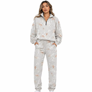 <b>Women</b> Tracksuit Floral Print quarter Zip Pullover Drawstring Sweatshirt <b>Jogger</b> Pants Two Piece Set Jungle <b>Camo</b> Ladies Sets - Product Image 1