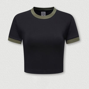 Camiseta Corta de Verano 2024, Estilo Retro Americano, Cuello Redondo, Manga Corta, Contraste de Color, para Mujer - Product Image 4