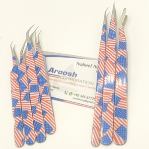Pince à épiler d'extension de cils en acier inoxydable de haute qualité ensemble de pinces à cils Logo personnalisé drapeau américain papier imprimé pointu - Product Image 1