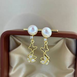 Beimu Freshwater Pearl Dangle Earrings S925 Pure Silver Earpins Fashion <b>Jewelry</b> with <b>Butterfly</b> Design - Product Image 1