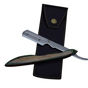 Straight Edge Barber <b>Razor</b> with Wooden Handle Stainless Steel Folding <b>Razor</b> with 10 Free <b>Single</b> <b>Blades</b> - Product Image 6