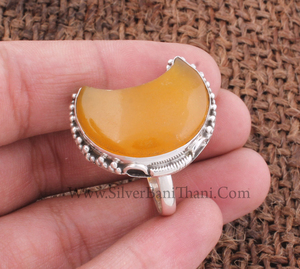 Bague vintage en jade jaune demi-lune, argent sterling 925, style rétro bohème, bande à pois, bijoux de mariage pour femmes - Product Image 4