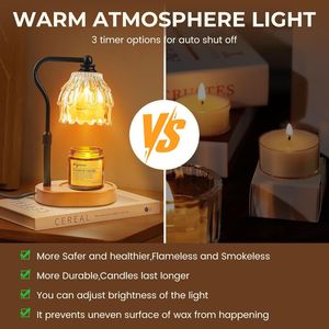 Wireless Remote Control Dimmable Candle Warmer Lamp with <b>Timer</b> Height Adjustable Wax Melts for Jar Candles - Product Image 3
