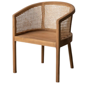 Chaise de salle à manger moderne en bois massif avec dossier et accoudoirs en rotin pour une utilisation intérieure et extérieure - Product Image 1