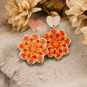 Orecchini pendenti alla moda con design a cuore dipinto, motivo rosso arancione, 12 pezzi Ref4716024 - Product Image 2