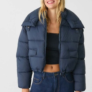 Veste matelassée réversible pour femme, coupe-vent, imperméable, respirante, brillante, écologique, à capuche, en toile enduite, couleur personnalisée - Product Image 1