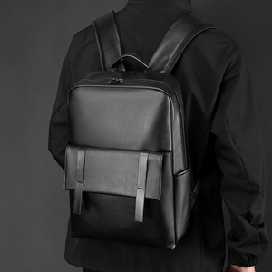 Genuine Leather Business Backpack Male Minimalist Style Zipper Closure 20-35L Capacity Waterproof Softback Daily Use - Product Image 3