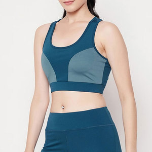 Women's <b>Blue</b> Sports <b>Bra</b> Scoop Neck Racerback Medium Support Breathable Fitness Wear Seamless Design - Product Image 5