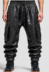 Pantalon en cuir pour homme, style motard, color-block, pour l'automne - Product Image 4
