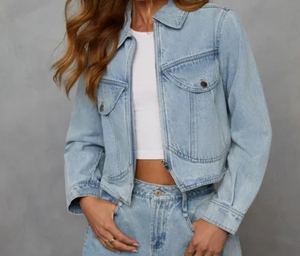 Women 2025 Spring Denim Suit Jacket and <b>Pants</b> Set Oversize Casual Chic Wide Leg Jumpsuit Alternative with Pockets - Product Image 6