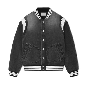 JAYCAN SPORTS Unisex Streetwear Bomber Jacket Set Black Denim Cargo <b>Pants</b> Color Blocking Full Sleeve Autumn Wear Regular Fit - Product Image 2