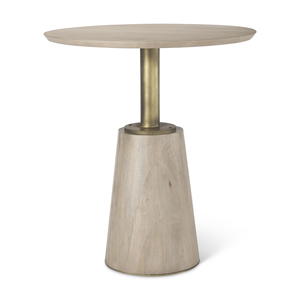 Modern Solid Mango Wood Bistro Café <b>Table</b> with Matte Gold Metal Base Contemporary Dining <b>Table</b> - Product Image 1