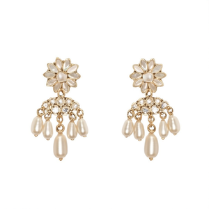 Boucles d'oreilles pendantes bohèmes vintage en laiton avec accents de perles et de diamants pour les soirées - Product Image 2