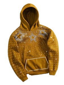 Sudadera con Capucha para Hombre, Dorada con Pedrería y Diseño de Estrellas, Corte Regular, Informal, Tejida, para Otoño - Product Image 4