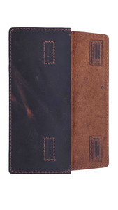 Genuine Leather Slim <b>Wallet</b> Unisex Minimalist Fold Closure Dark Blue Brown Two-Tone Design Daily Use - Product Image 5