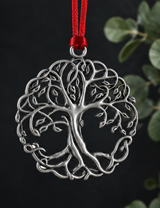 Adorno Colgante de Metal Plateado con Diseño de Árbol de la Vida, Decoración Navideña Redonda - Product Image 3