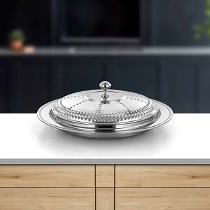 Bol de service en métal poli de haute qualité avec couvercle, compatible lave-vaisselle, écologique, pour servir des dattes, design moderne, idéal pour les cadeaux, les fêtes, le Ramadan - Product Image 4