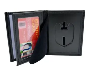ID Card Holder Wallet ID Card Cases Leather Badge Holder Wallet with Embossing