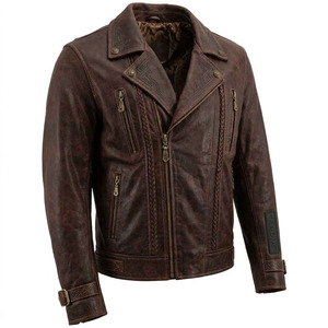 Chaqueta de Cuero Genuino Premium KADIA para Hombre con Parche de Goma, Chaqueta de Motero Personalizada de Alta Calidad, Color Marrón Desgastado - Product Image 1