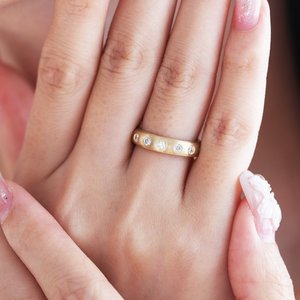 Wholesale 2.3mm Old European Cut Lab Grown Diamond 18K Solid Yellow <b>Gold</b> <b>Ring</b> Luxury Matte Brushed Flush <b>Set</b> Full Eternity Band - Product Image 2