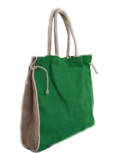 Lowell Craft Green Solid <b>Canvas</b> Tote <b>Bag</b> with <b>Drawstring</b> Closure Cotton Lining Embroidery 7 Inch Size for Casual Daily Use - Product Image 3