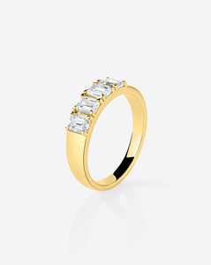 Anillo de Boda con Diamante Cultivado en Laboratorio con Corte Esmeralda, Oro Sólido de 14K/18K, Engaste de Garras, Anillo Ancho y Delicado Apilable, Joyería Minimalista para Mujer - Product Image 3