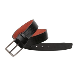 Ceinture en cuir de vachette noir formel avec boucle à ardillon, style moulé monobloc durable pour homme - Product Image 3
