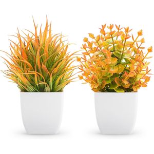 Lot de 2 petites plantes artificielles en pot, décoration de table d'automne pour bureau et maison, plantes artificielles pour intérieur et extérieur - Product Image 1