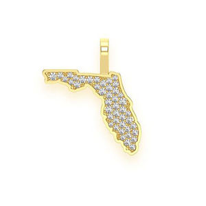 Collar de Oro Sólido de 14K Personalizado con Colgante Estilo Hip Hop para Hombre, con Piedra Natural y Diseño de Mapa de Florida - Product Image 1