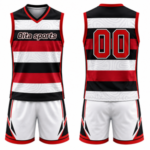 Ensemble de maillot et short de volley-ball noir, rouge et blanc, sans manches, sublimé, tenue de sport professionnelle pour compétition d'équipe - Product Image 1
