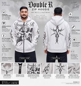 Double Men's <b>White</b> <b>Zip</b>-<b>Up</b> Hoodie Angel Print Oversized Streetwear Cotton Knitted Autumn Style - Product Image 3