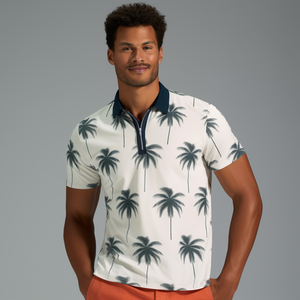 Pull-over décontracté pour homme à manches courtes en maille, col zippé 1/4, couleur unie, 100 % coton respirant, idéal pour le golf estival - Product Image 1