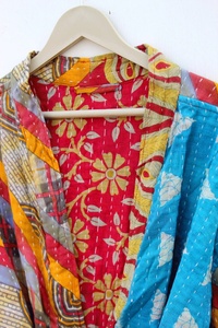 Nueva llegada indio hecho a mano viejo Kantha edredón Kimono chaqueta clásica Kimono largo con cinturón y chaqueta de cuello grande para mujer - Product Image 5