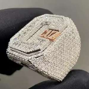 Anillo de Moissanita con Letra C Grande, Chapado en Oro Amarillo sobre Plata de Ley, Estilo Hip Hop Clásico, Joyería Unisex de Lujo - Product Image 4