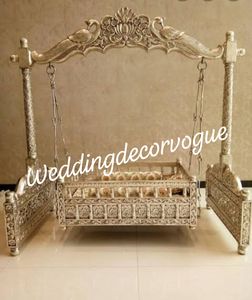 Vintage Carved Wooden Wedding Jhoola Handcrafted Swing Decorative Bridal <b>Stage</b> Marriage Ceremony <b>Prop</b> White Low MOQ - Product Image 4