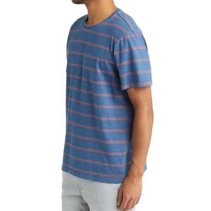 เสื้อยืดคอกลมแขนสั้นลายทางสีน้ำเงินสำหรับผู้ชาย ทรงปกติ สวมใส่สบาย ผลิตจากผ้าฝ้ายถัก ระบายอากาศได้ดี - Product Image 2