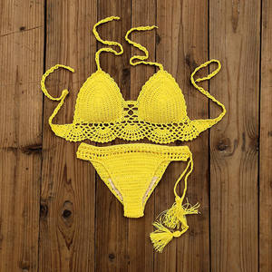 STOCK 8Colors Padding Crochet <b>Bikini</b> Tankinis One-piece <b>Set</b> Lace up Details Knit Brazilian Cheeky Swimwear - Product Image 3