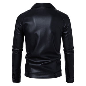 Veste Moto Homme en Cuir PU Noir Décontractée Écologique Col Montant Fermeture Éclair Coupe Slim Longueur Standard Hiver - Product Image 2