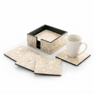 Juego de 6 Posavasos Cuadrados Hechos a Mano con Incrustaciones de Madreperla, con Soporte, Elegantes Tapetes para Bebidas con Incrustaciones de Concha para Decoración de Mesa de Centro - Product Image 1