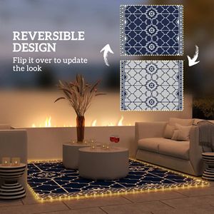 10FT X 8FT Reversible Outdoor Rug Carpet PP Straw with LED Lights Carry Bag and <b>Ground</b> <b>Stakes</b> - Product Image 4
