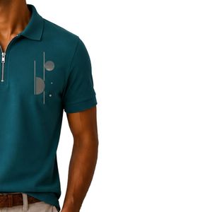 Polo de Hombre Verde Turquesa con Cierre, Diseño de Logotipo Personalizado, Manga Corta, Mezcla de Algodón Premium, Polo de Golf Casual de Lujo, OEM, Moda - Product Image 3