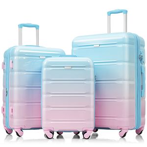 Set di portabagagli USB da 20 pollici con supporto per portabicchieri certificata compagnia aerea azzurra con ruote Spinner a guscio rigido ABS + PC - Product Image 2