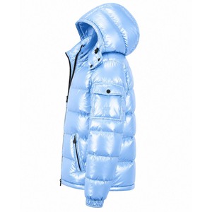 Chaqueta Acolchada Plateada con Capucha para Hombre, Invierno, Casual, Impermeable, Transpirable, Resistente al Viento, Tela de PU, Poliéster/Nailon, Cierre de Cremallera, Corte Regular - Product Image 4