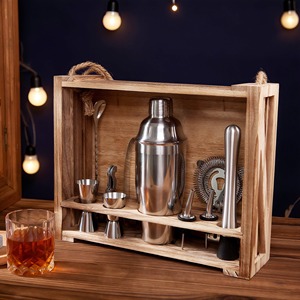 ชุดอุปกรณ์บาร์สแตนเลสพร้อมที่วางไม้สุดหรู เหมาะสำหรับบาร์ที่บ้าน วิสกี้ ไวน์ ค็อกเทล อุปกรณ์เสริมที่ทนทาน สวยงาม ใช้งานได้ดี - Product Image 2