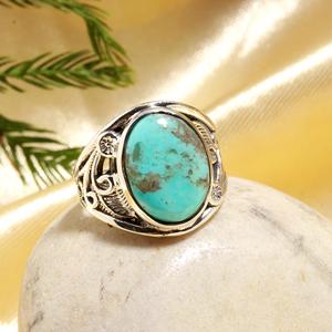 Fashionable Pure <b>925</b> Sterling <b>Silver</b> Natural Oval Turquoise Bezel Setting Gemstone <b>Rings</b> Fine Jewelry Wholesale Price - Product Image 1