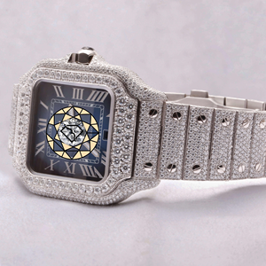 Reloj de Cuarzo Cuadrado de Acero Inoxidable de Lujo con Bisel de Diamantes de Laboratorio, Esfera con Números Romanos, Cierre Desplegable, Reloj Analógico para Mujer - Product Image 1