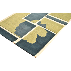 Luxury Hand-Tufted Wool Geometric Grid Area <b>Rug</b> 9x12 Modern Abstract Block Pattern in Olive Green Charcoal <b>Grey</b> & Ivory - Product Image 2