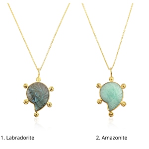 Pendentif Coquillage Sculpté en Laiton Plaqué Or Massif Orthodoxe Anti-ternissement, avec Pierres Précieuses Naturelles Labradorite et Amazonite, Style Vintage pour Anniversaire - Product Image 1