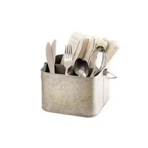 Utensil Holder <b>Caddy</b> Hot Selling Galvanized Metal Flatware Holder for Party With Wooden Handle Sectional Picnic <b>caddy</b> - Product Image 4