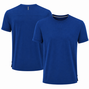 T-shirt rouge à manches courtes pour homme, col rond, coupe classique, couleur unie, tricoté, teint uni, décontracté - Product Image 3